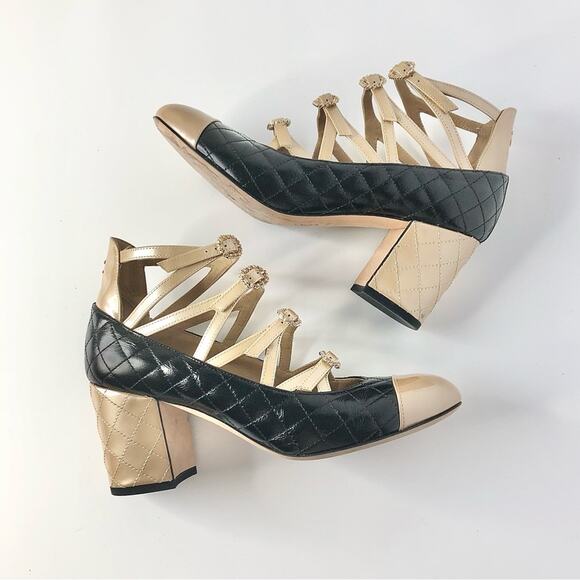 Chanel Quilted CC Logo 2017 Cruise Patent Leather Maryjane Platform Pumps 36.5 - Picture 6 of 11